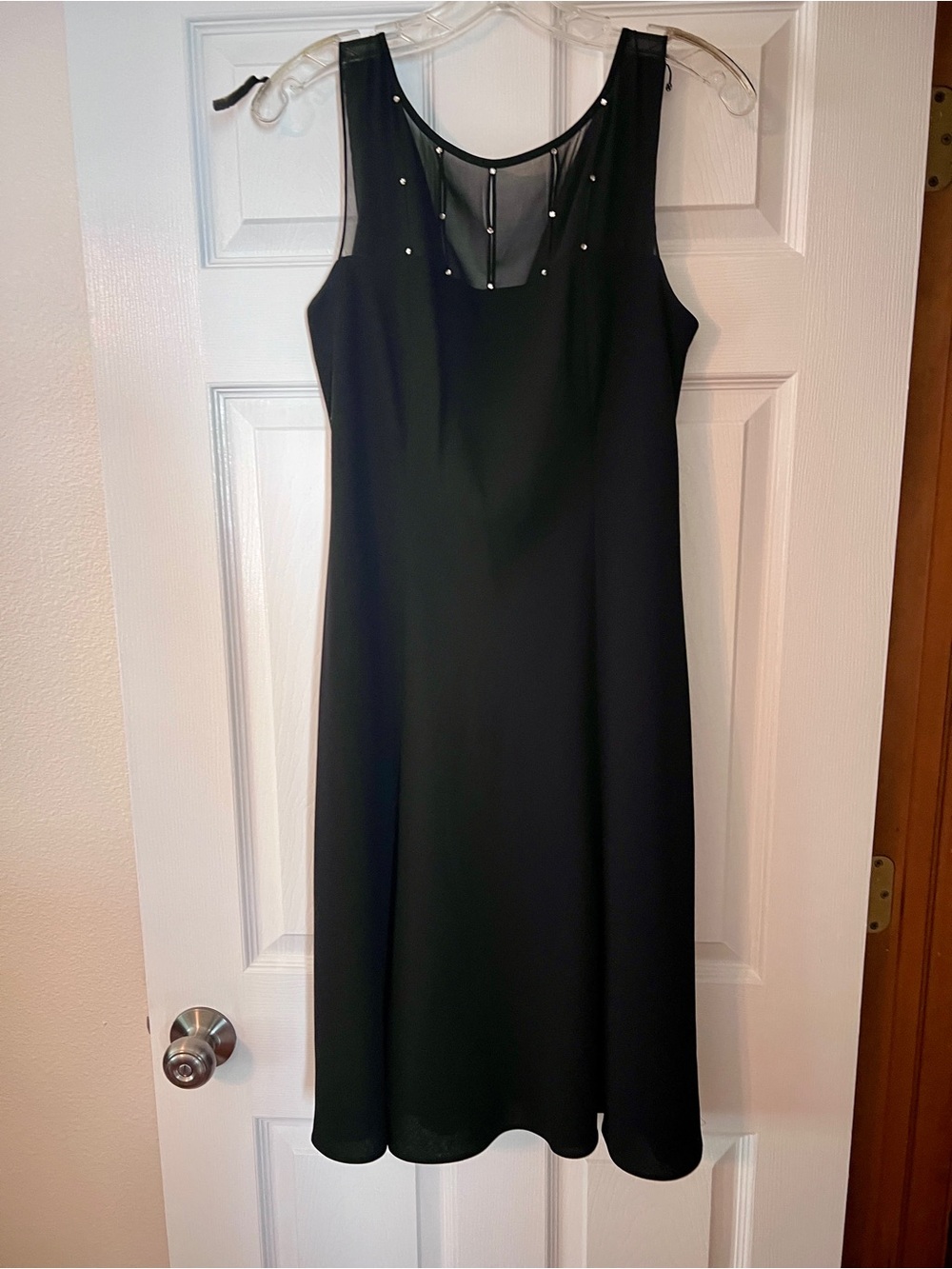 Evan Picone Black Sleeveless Dress with Sheer Studded Yoke